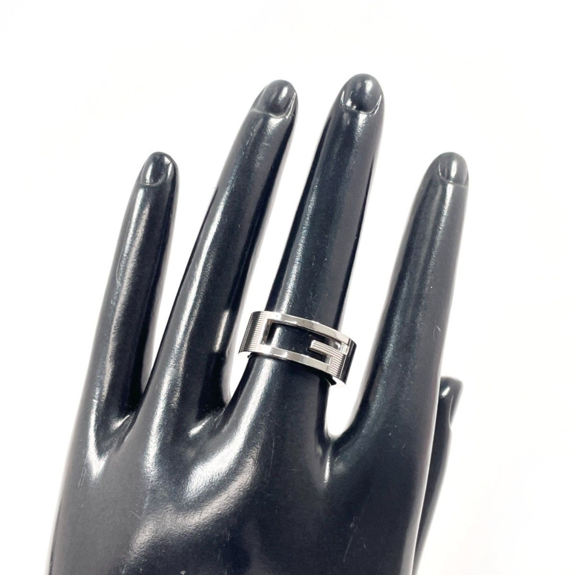 GUCCI Branded Cutout G Ring, Sterling Silver 925, 13.5cm, Unisex — Like New