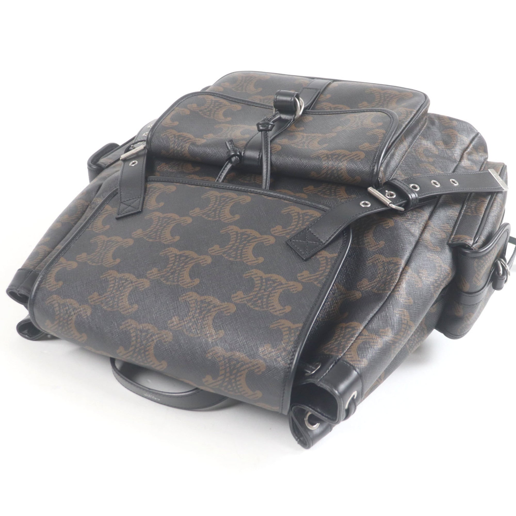 CELINE 11181 Coated Canvas Triomphe Pattern Backpack Daypack Black Brown with Dust Bag Men's — Like New