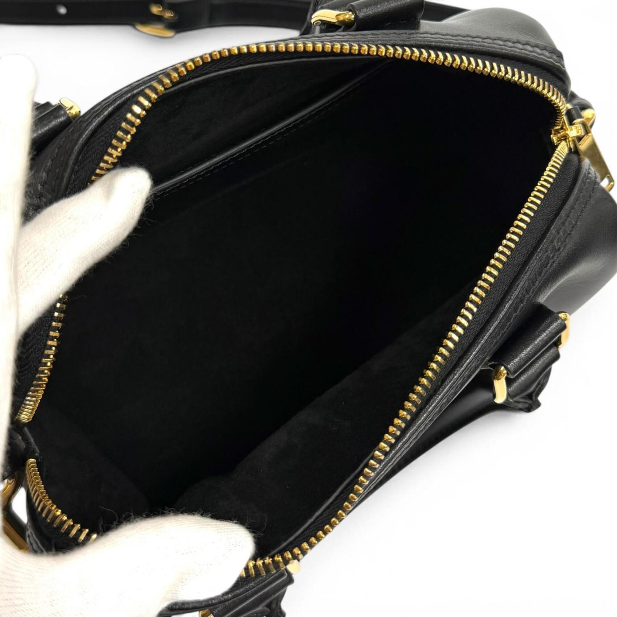 CELINE 11377 Smooth Calfskin Cuir Triomphe Small Boston 2-Way Bag Shoulder Black Made in Italy Women's with Dust — Like New