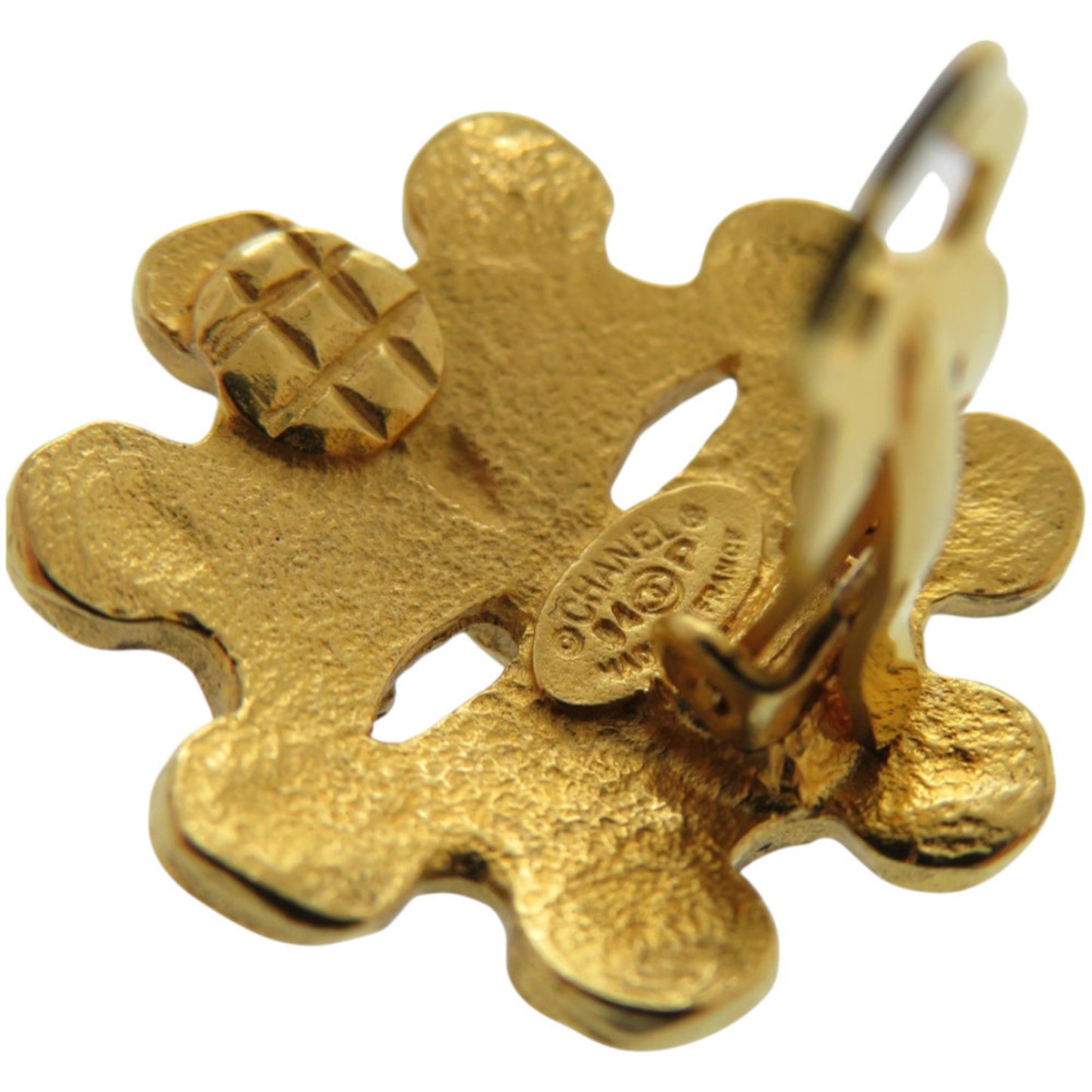 CHANEL Vintage Coco Mark Flower Metal Gold Earrings 0147