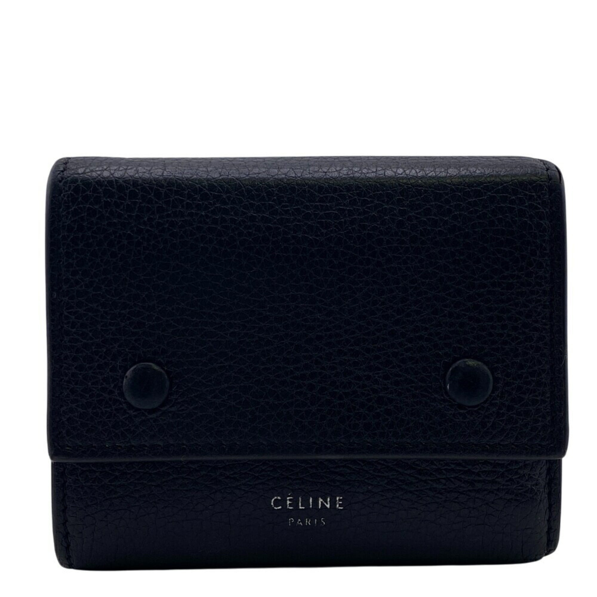 CELINE U-IE-0168 Folded Multi-function Trifold Wallet Black Unisex