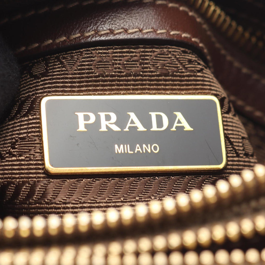 Prada Logo Jacquard Shoulder Bag, Canvas and Leather, Women's, Beige Brown, 1BH050