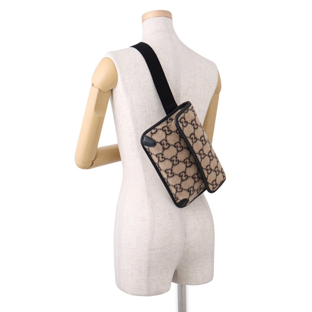 Gucci Body Bag GG Wool Leather 598181 GUCCI Black Handbag Women's — Like New
