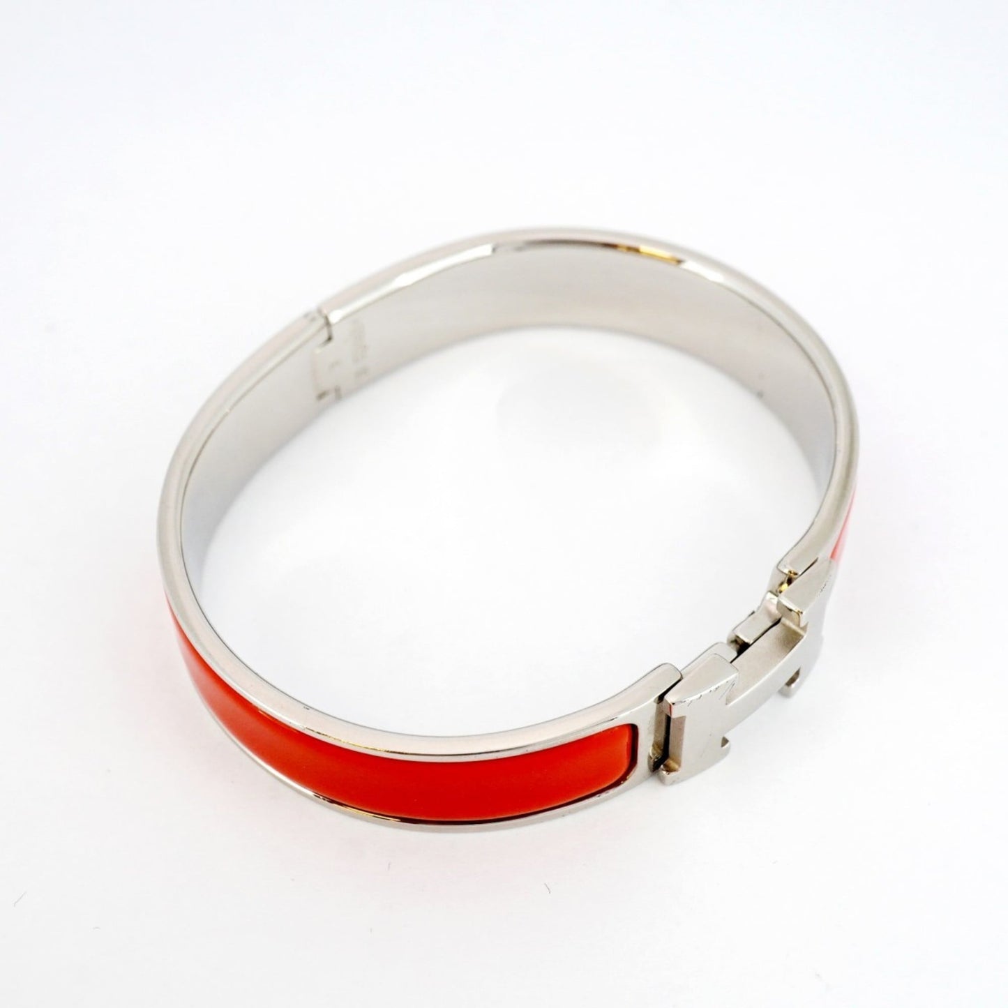 Hermes Click-Clack PM Bangle, Metal, Silver, Red, Women's, P1793533