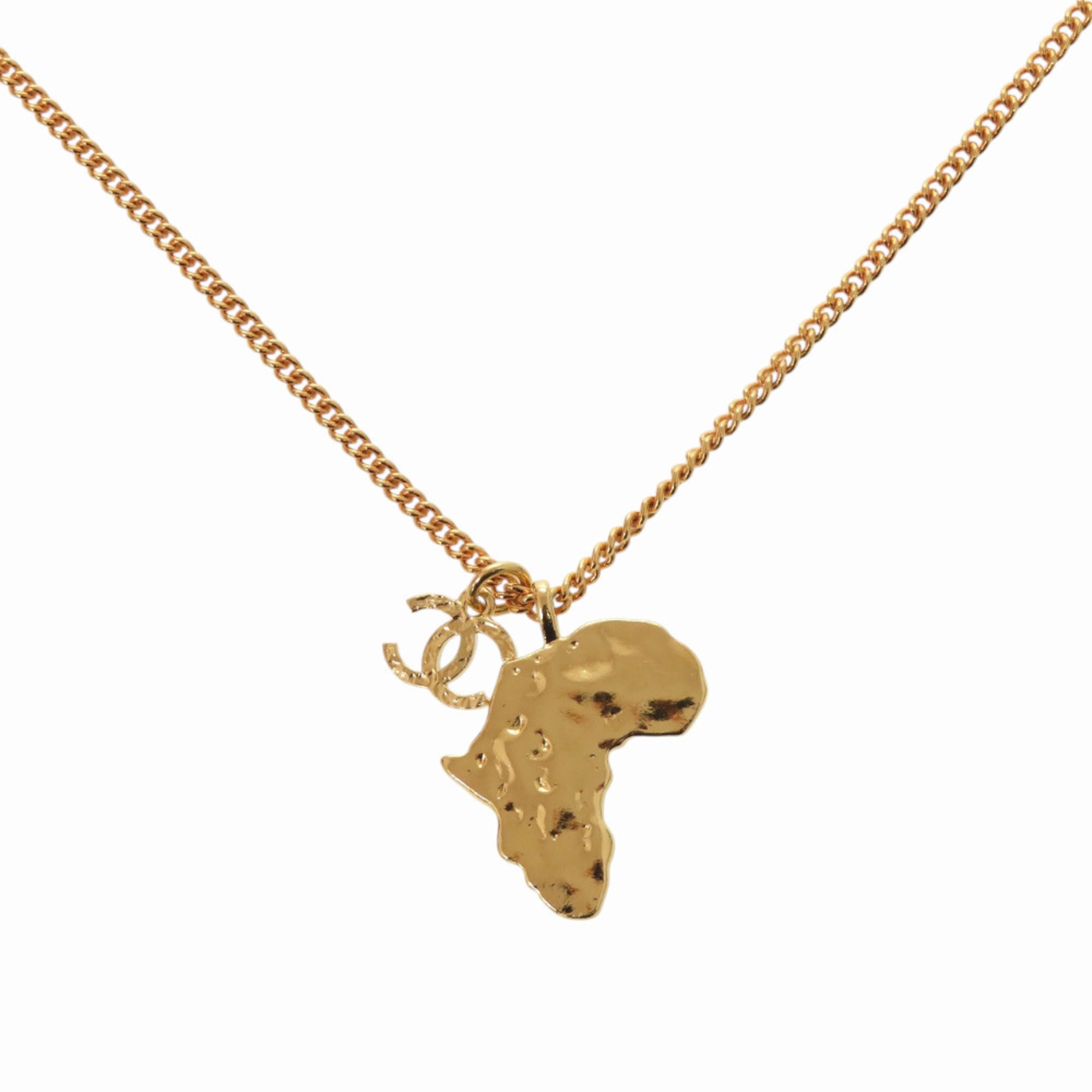 Chanel Coco Mark African Continent Motif Metal Faux Pearl Rhinestone Gold Necklace 0357CHANEL — Like New