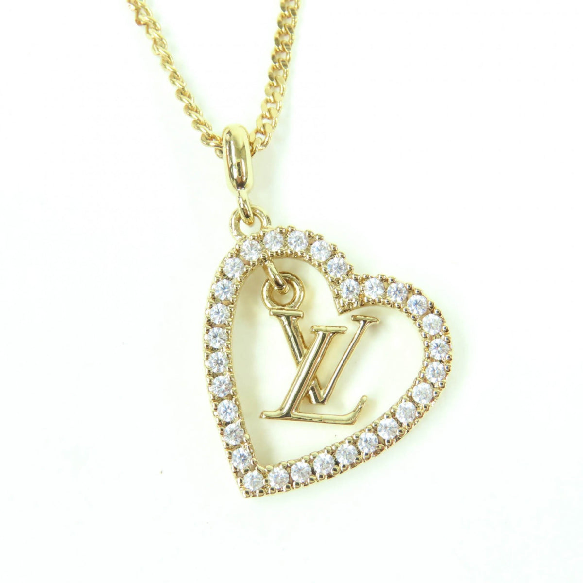 LOUIS VUITTON 2024 M02389 My LV Heart Rhinestone Gold Necklace with Box and Dust Bag, Made in Italy, Women's — Like New