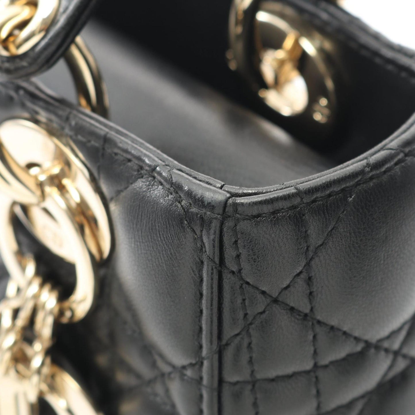 Christian Dior Dior LADY DIOR MY ABCDIOR Lady Small Cannage Handbag, Leather, Women's, Black