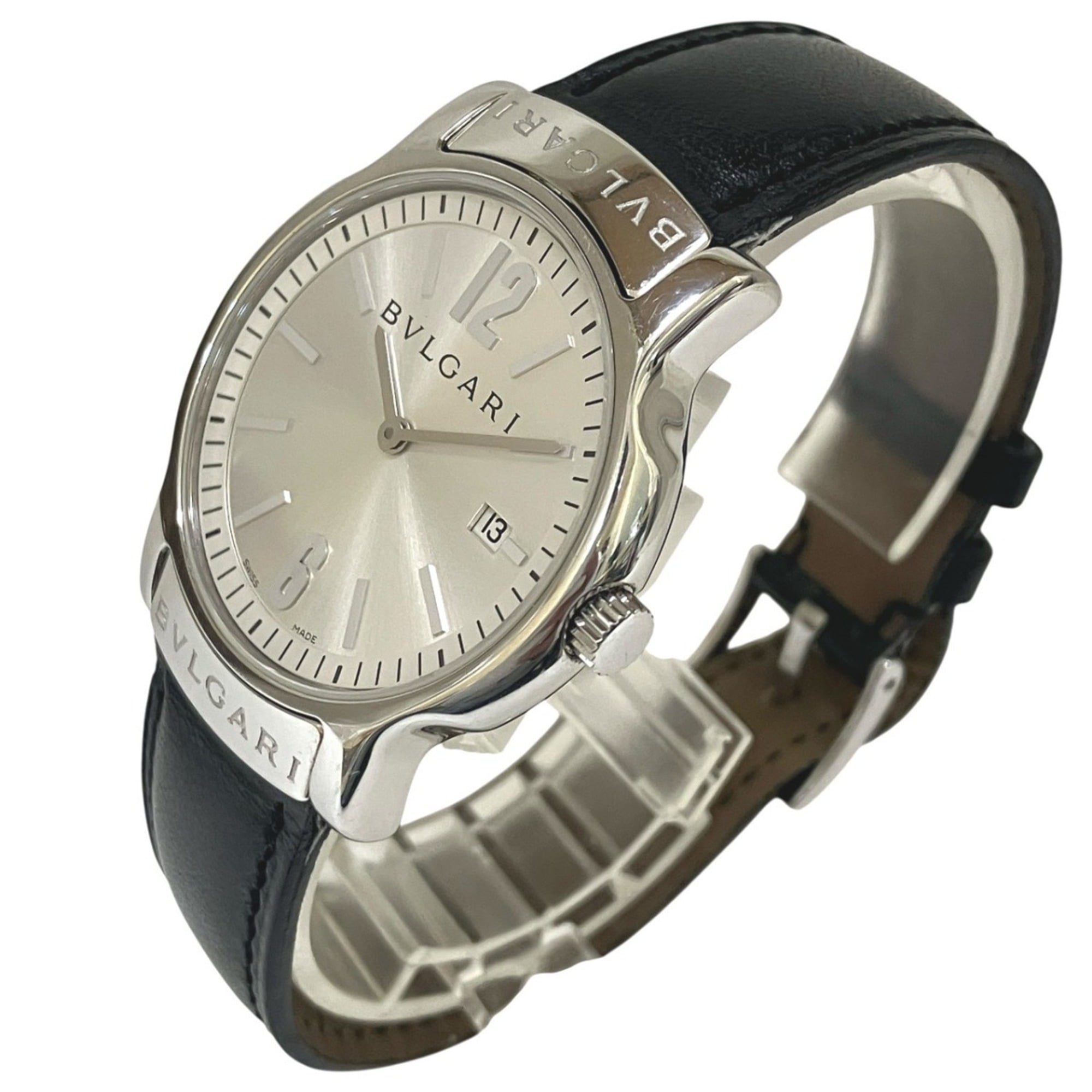 Bulgari BVLGARI Solo Tempo watch, total weight 38.1g, stainless steel, genuine leather strap, quartz movement, silver dial, ST35S — Good