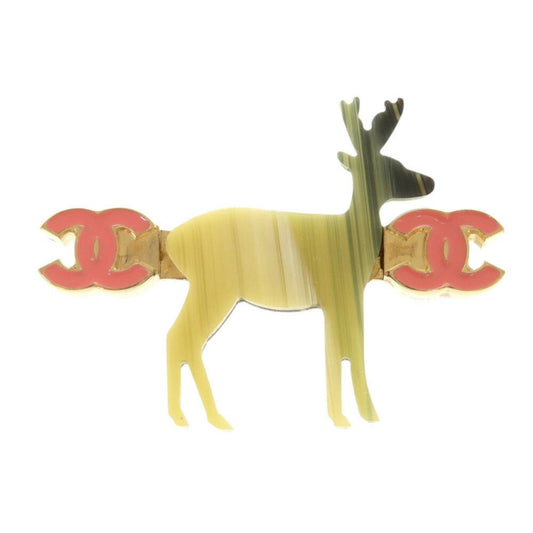 Chanel Reindeer motif Coco mark metal beige pink brooch 0476CHANEL
