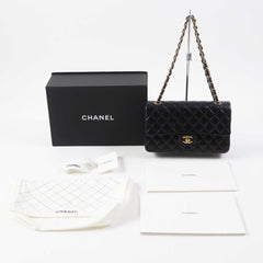 CHANEL A01112 Matelassé 25 Lambskin Shoulder Bag, Random Serial Number, Double Flap, Chain, Black with Gold Hardware, Comes Box and Dust Made in France, Women's — Like New
