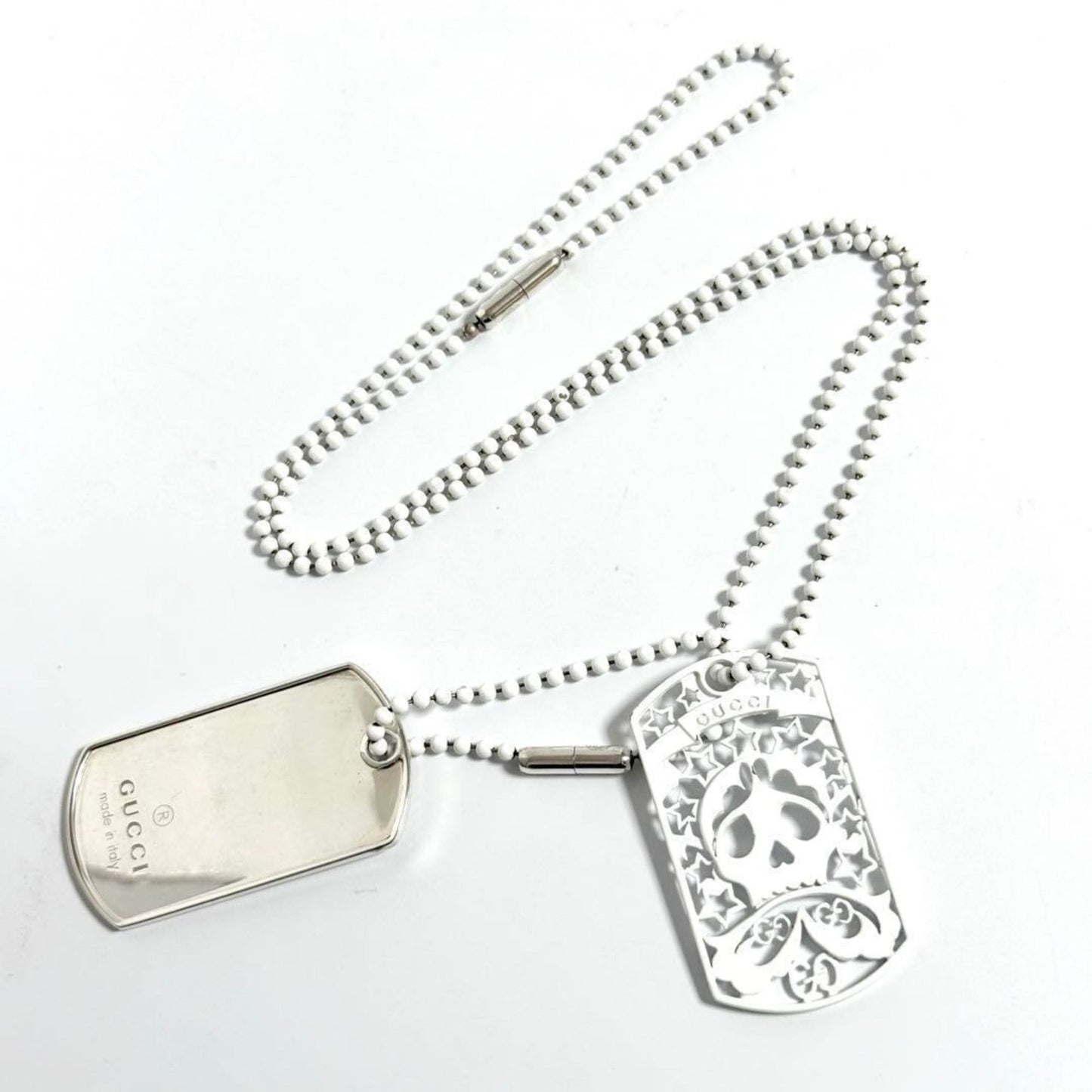 Gucci Men's Skull Dog Tag Pendant Necklace Silver