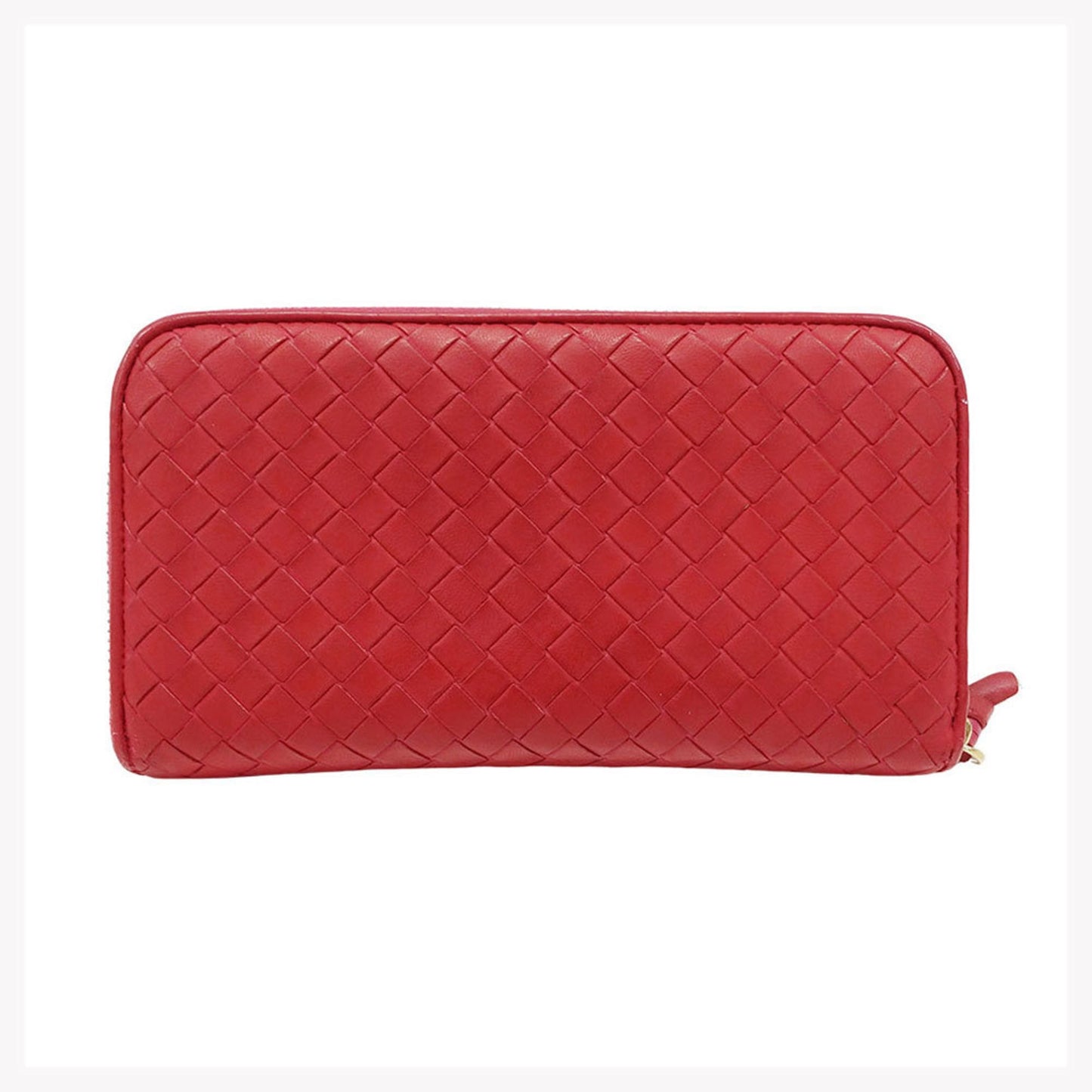 Bottega Veneta Women's Intrecciato Leather Long Wallet in Red with Round Zipper and Braided Trim