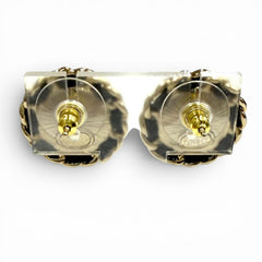 CHANEL B25 Coco Mark Crystal Leather Trim Pearl Earrings, White, Black, Gold Hardware, Made in France, Women's, with Box and Dust Bag — Like New