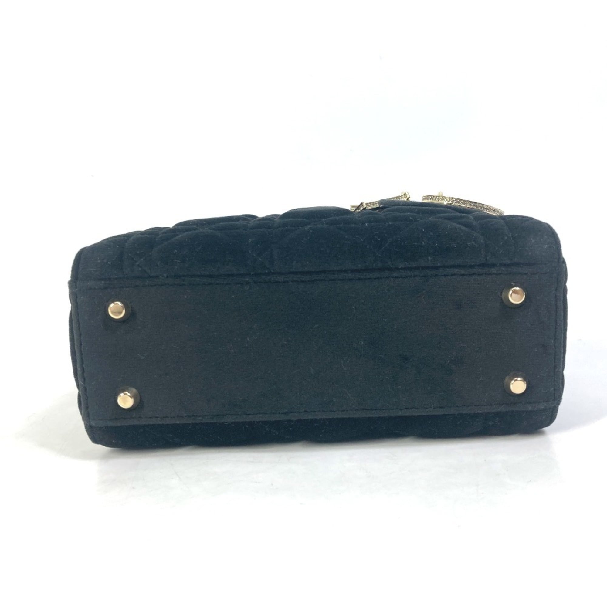 Christian Dior Dior Lady Chain Cannage Rhinestone Shoulder Bag Handbag Velour Leather Women's Black — New - Store Return