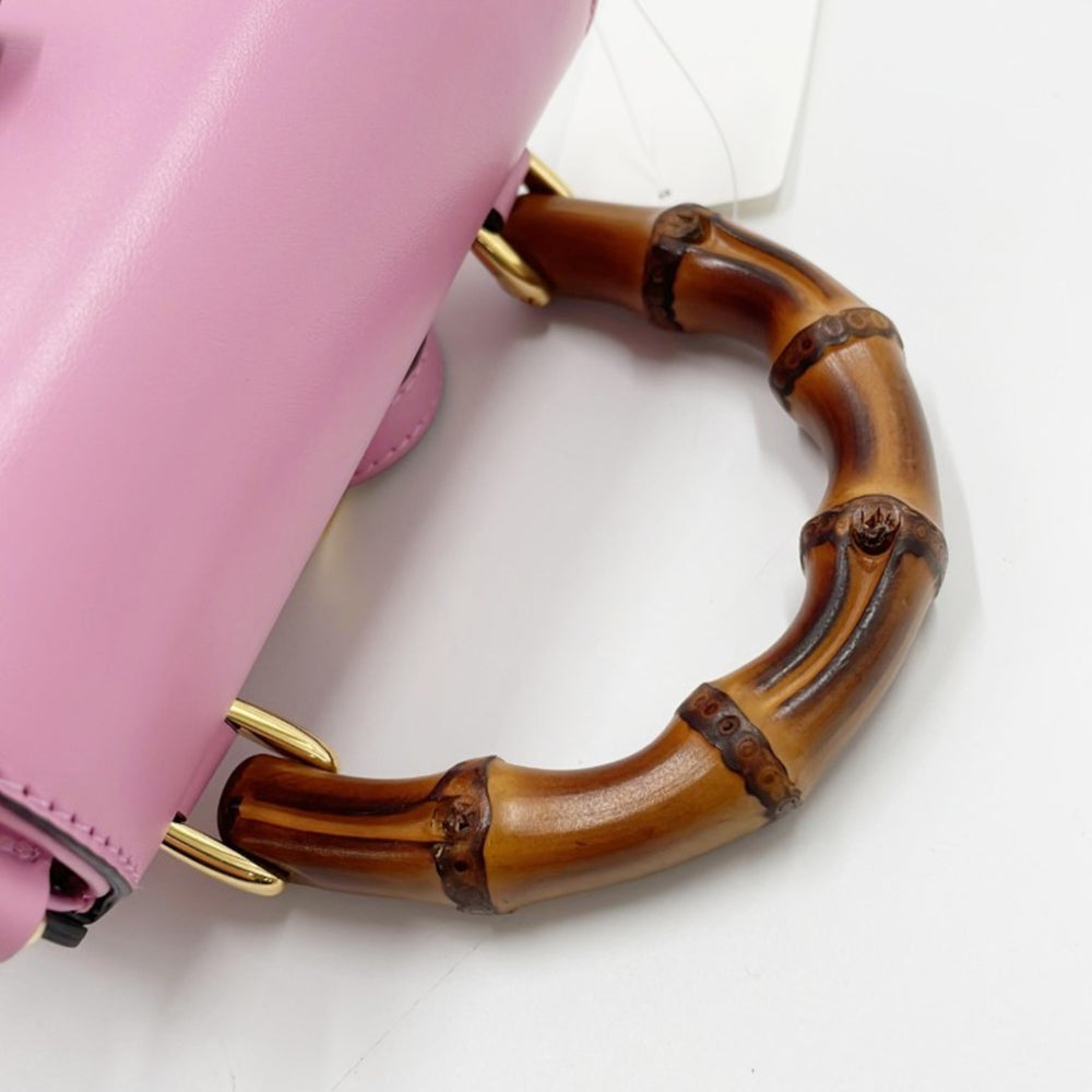 GUCCI Bamboo Line Handbag 702106 Pink Calfskin Women's 3-Way — Like New