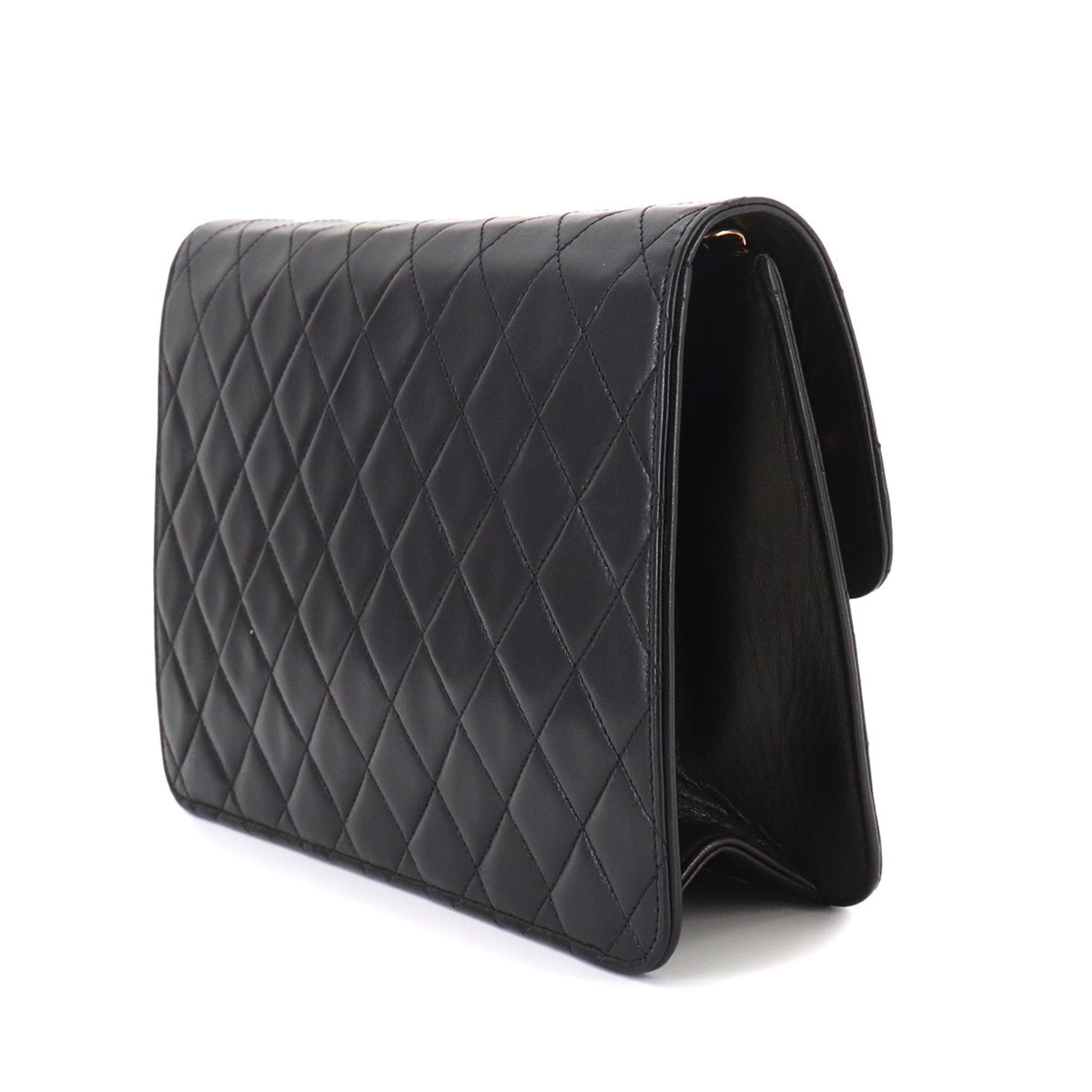 Chanel Matelasse Chain Shoulder Handbag, Lambskin, Black with Gold Hardware — Like New