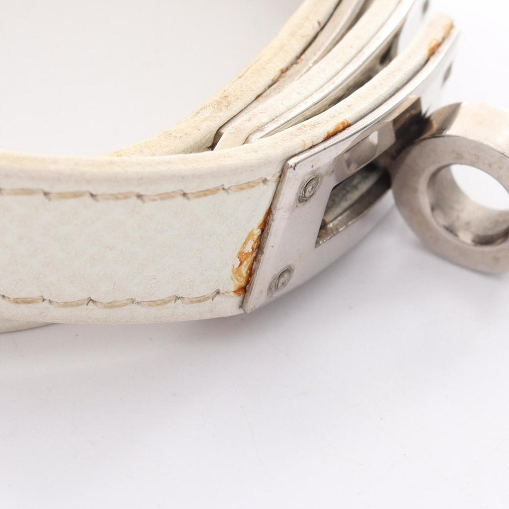 Hermes Hermès Kelly Double Tour Bracelet, Stainless Steel and Leather, Women's, White