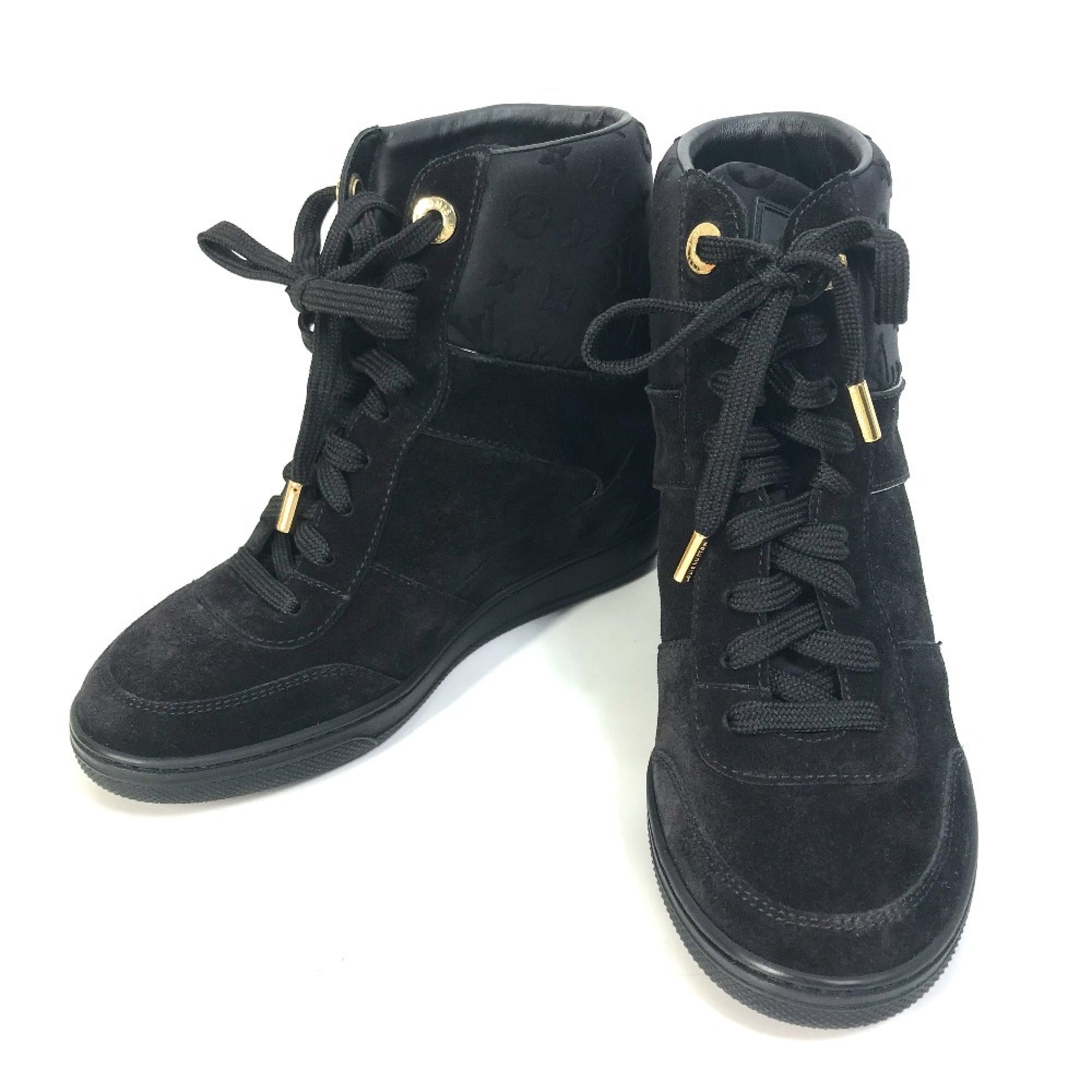 LOUIS VUITTON Monogram High-Top Sneakers, Suede, Women's, Black
