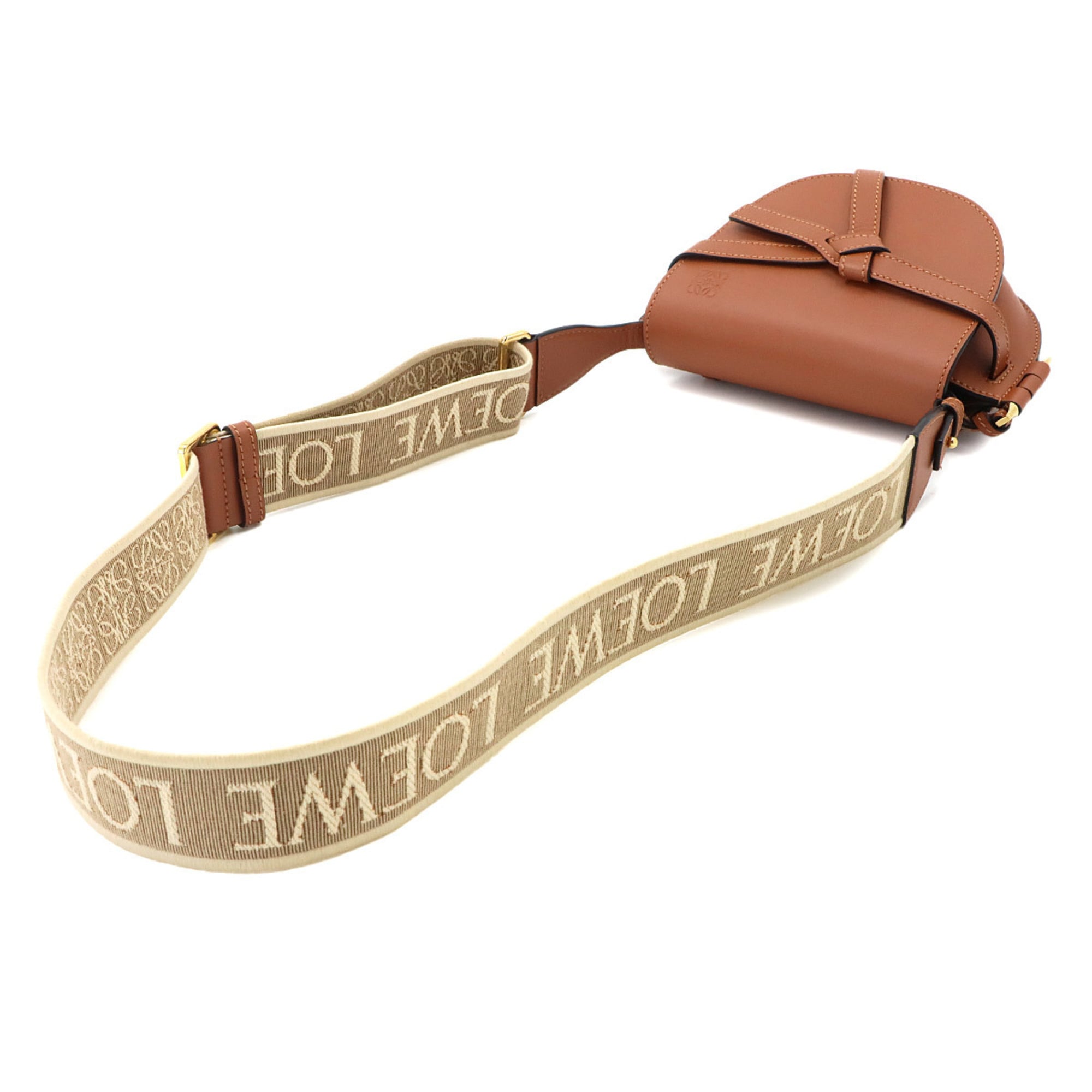 Loewe Mini Gate Dual Shoulder Handbag, Leather, Brown, Gold Hardware — Like New