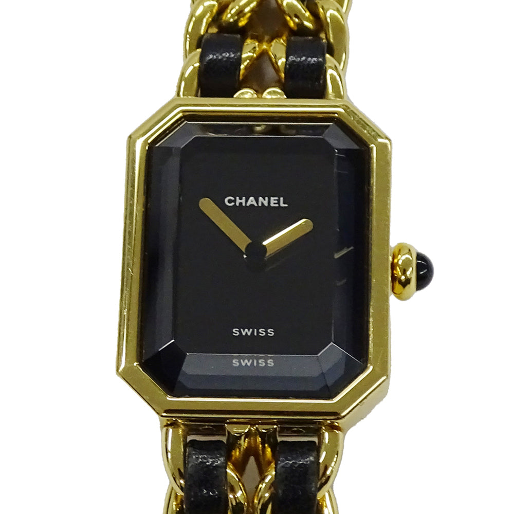 Chanel CHANEL Women's Watch Brand Premiere Quartz QZ GP Leather L Size H0001 Square Gold Black — Good