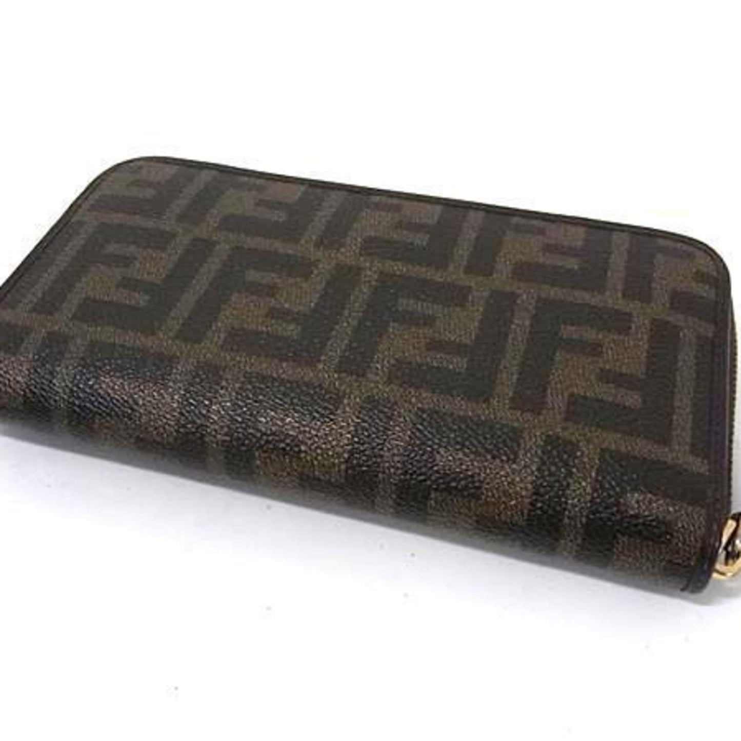 FENDI Zucca Wallet 8M0299 Brown Leather Round Long for Men and Women