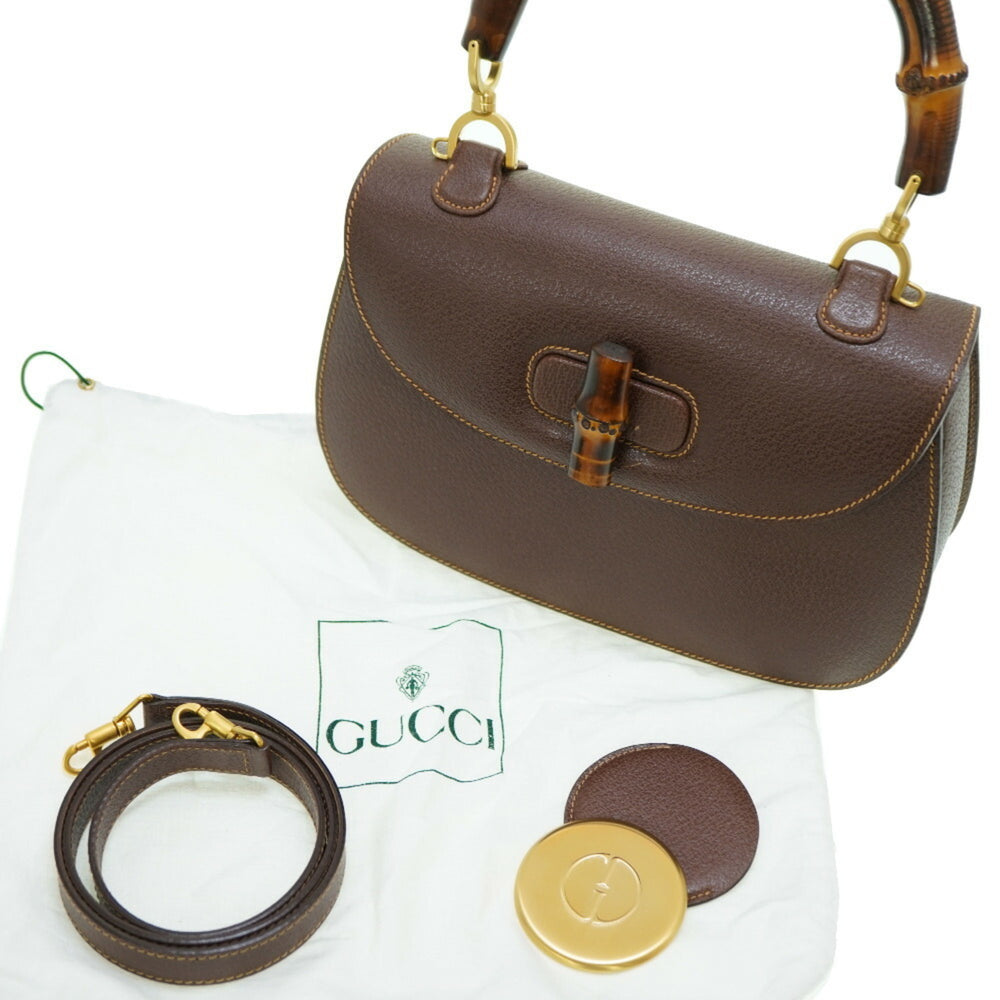 Gucci Bamboo Shoulder Handbag Leather Brown 0041GUCCI with shoulder strap 6B0041IEZ6 — Like New
