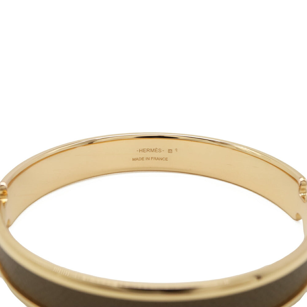 HERMES Olympe Bracelet Bangle Yellow Gold Plated Leather Greige Golden — Like New