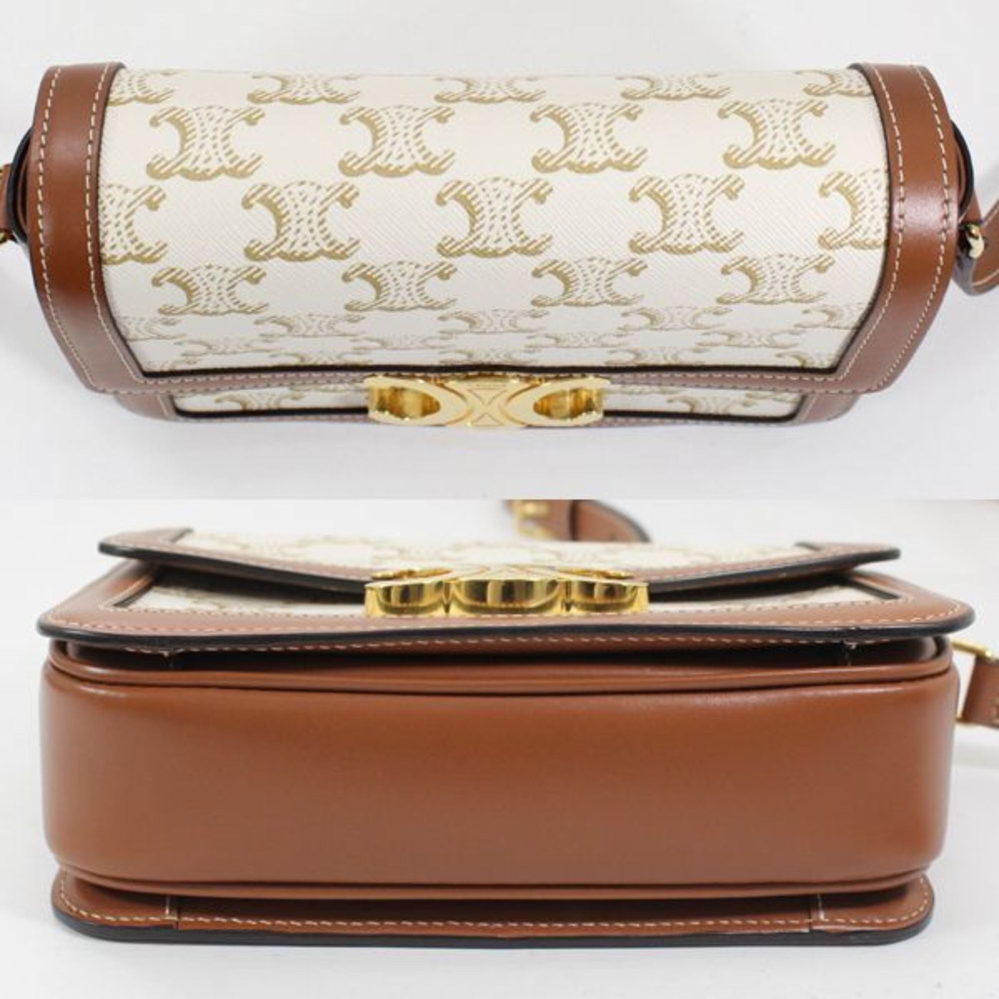 Celine Shoulder Bag Teen Triomphe White 188882BZ4.01BC CELINE Calf Leather Women's — Like New