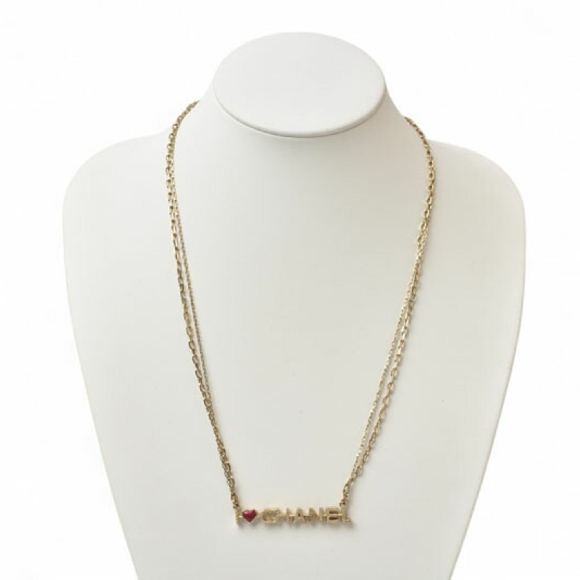 Chanel Necklace Pendant CHNAEL Coco CC I Love Heart Double Choker Gold 17 — Like New