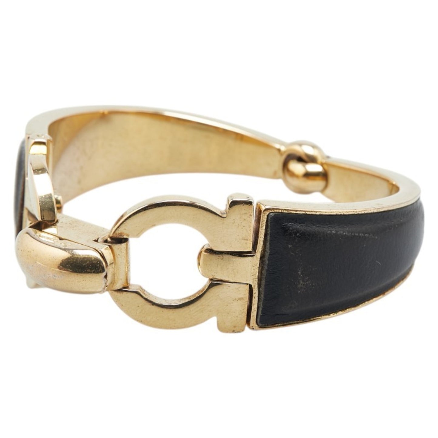 Salvatore Ferragamo Gancini Bangle in Gold and Black Plated Leather for Women
