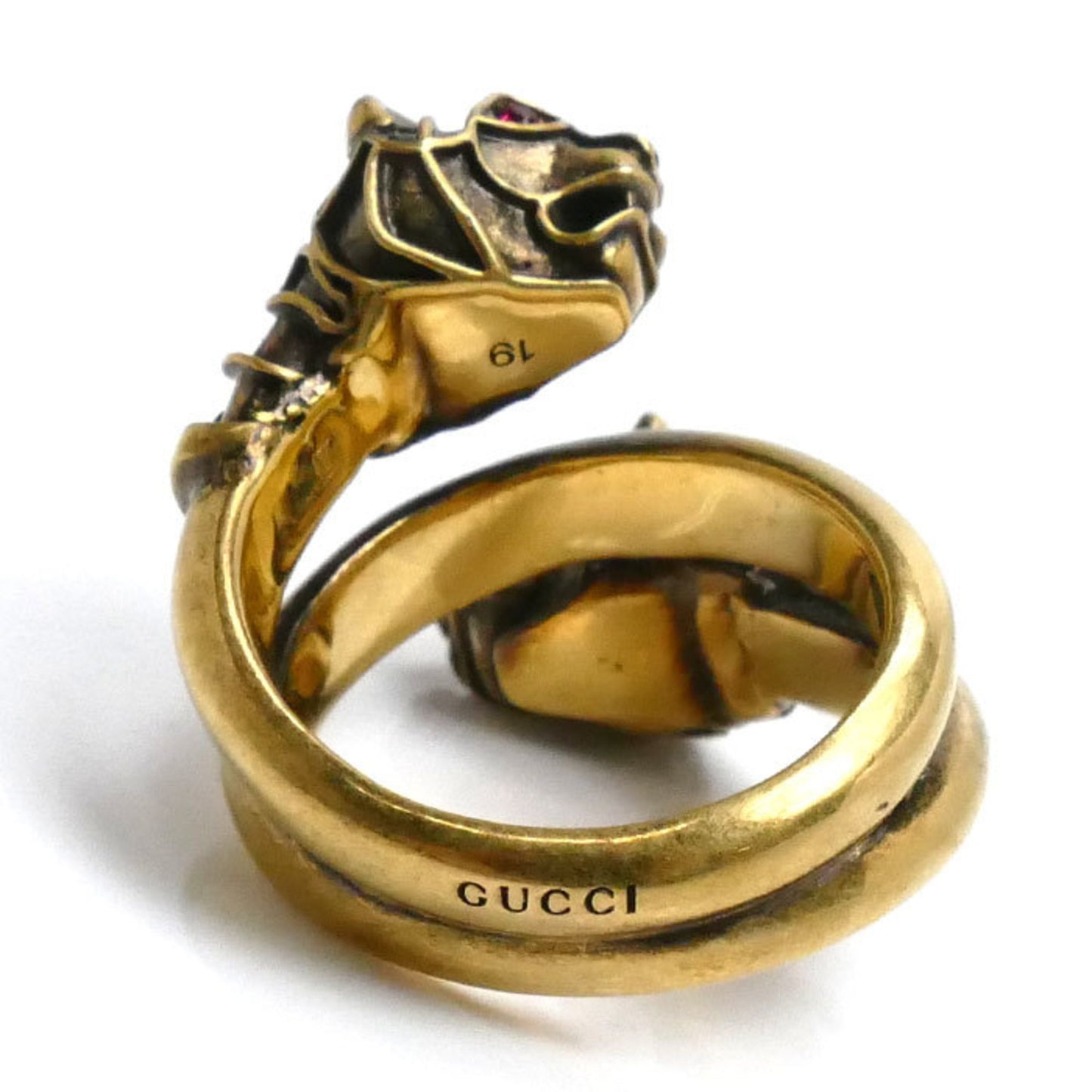 GUCCI Gucci Metal Double Tiger Head Color Stone Ring Size 18 Men's
