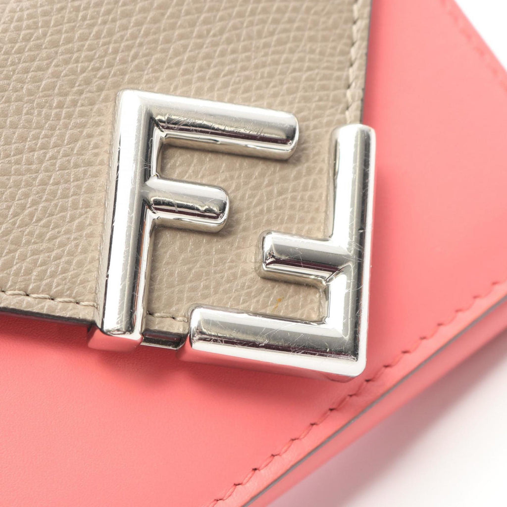 Fendi FF Diamond Tri-fold Wallet, Leather, Women's, Beige and Pink, 8M0480ALWA