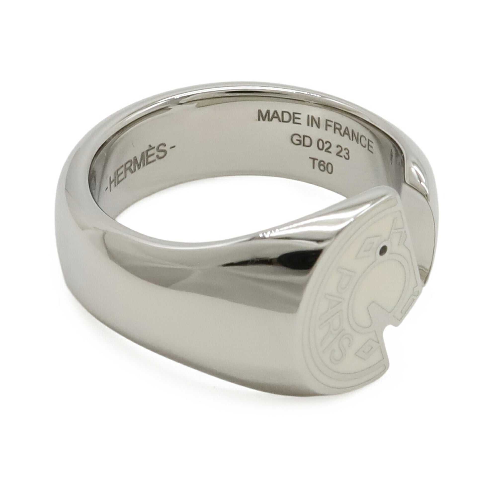 HERMES Hermes Clou de Selle Carousel Ring Metal Ivory #60 Japanese size approx. 1 — Like New