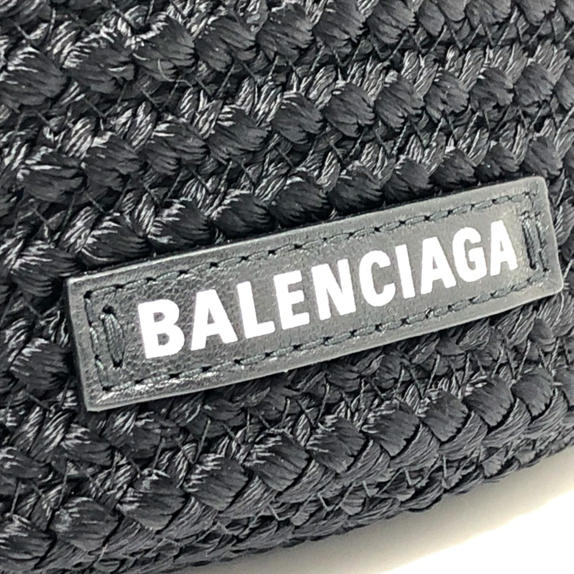 BALENCIAGA 695612 Logo Ibiza Basket Bag Small with Strap Black Cord Tote Summer Handbag Nylon Lambskin Women's — Like New