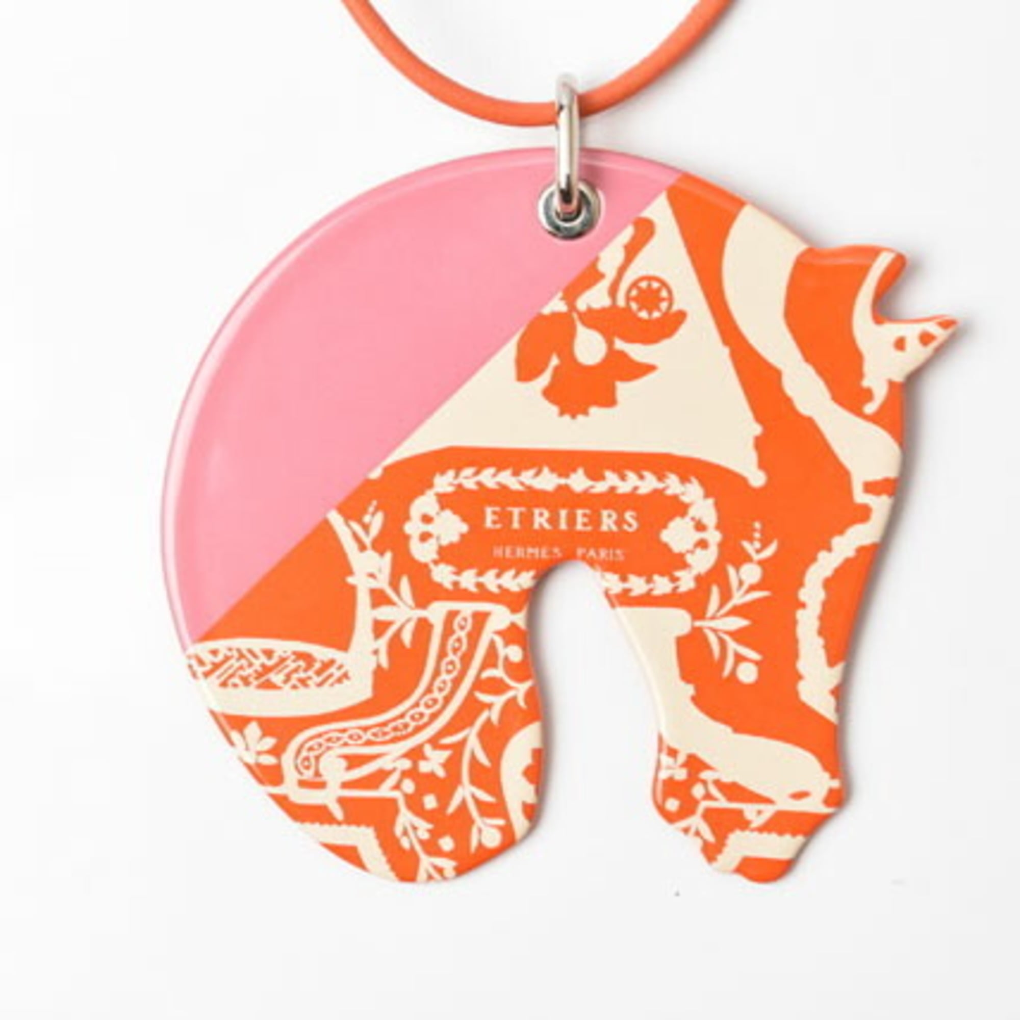 Hermes Necklace Pendant HERMES Choker Tattersall TATERSALE GM Orange Multi Rose — Like New