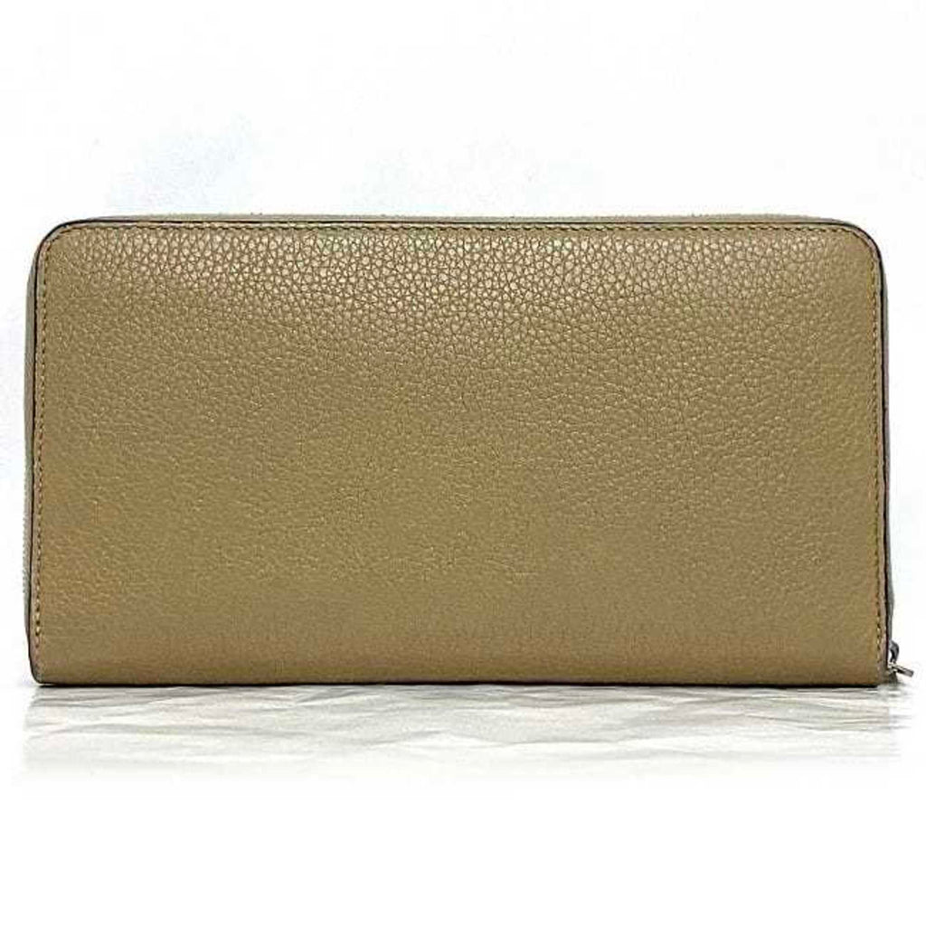 CELINE Round Long Wallet Beige Red Silver Leather Zip Ladies