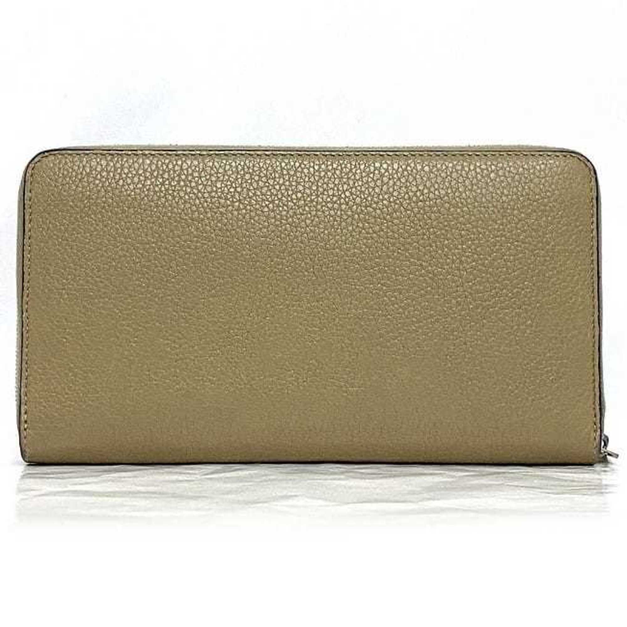 CELINE Round Long Wallet Beige Red Silver Leather Zip Ladies