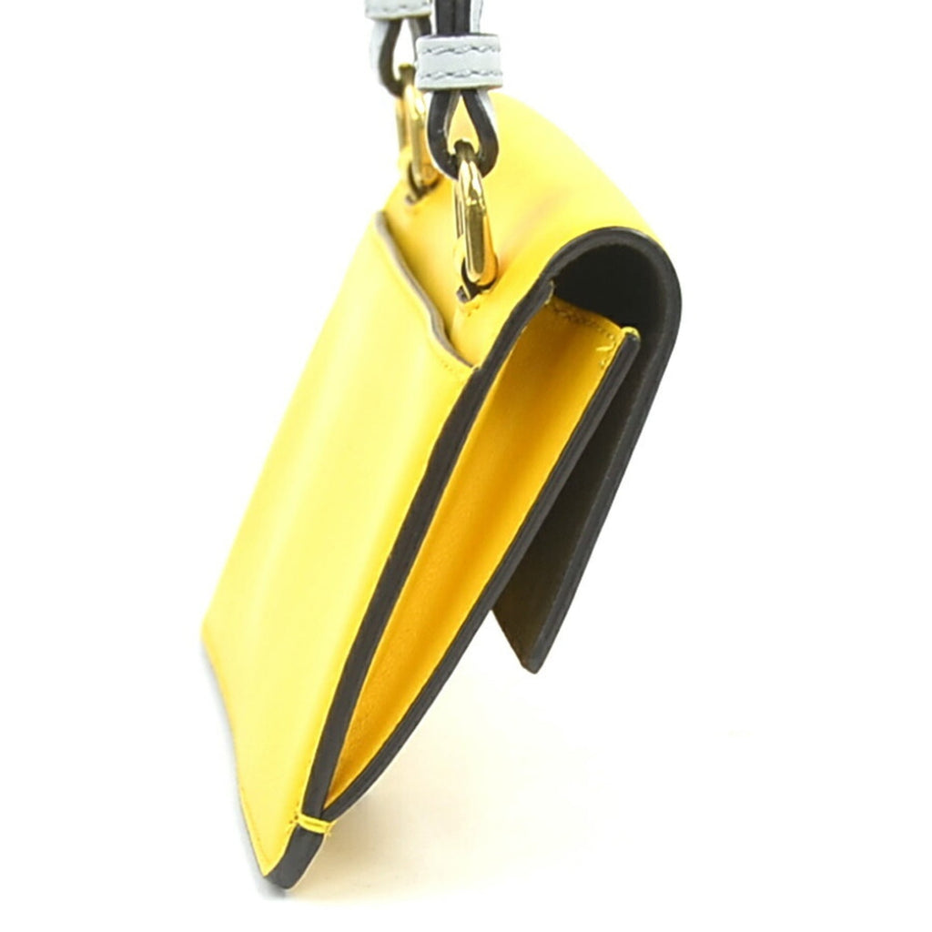 FENDI Flat Baguette Shoulder Bag in Yellow and Light Gray Leather, Women's, 8BS039-AAIW (h31756a)