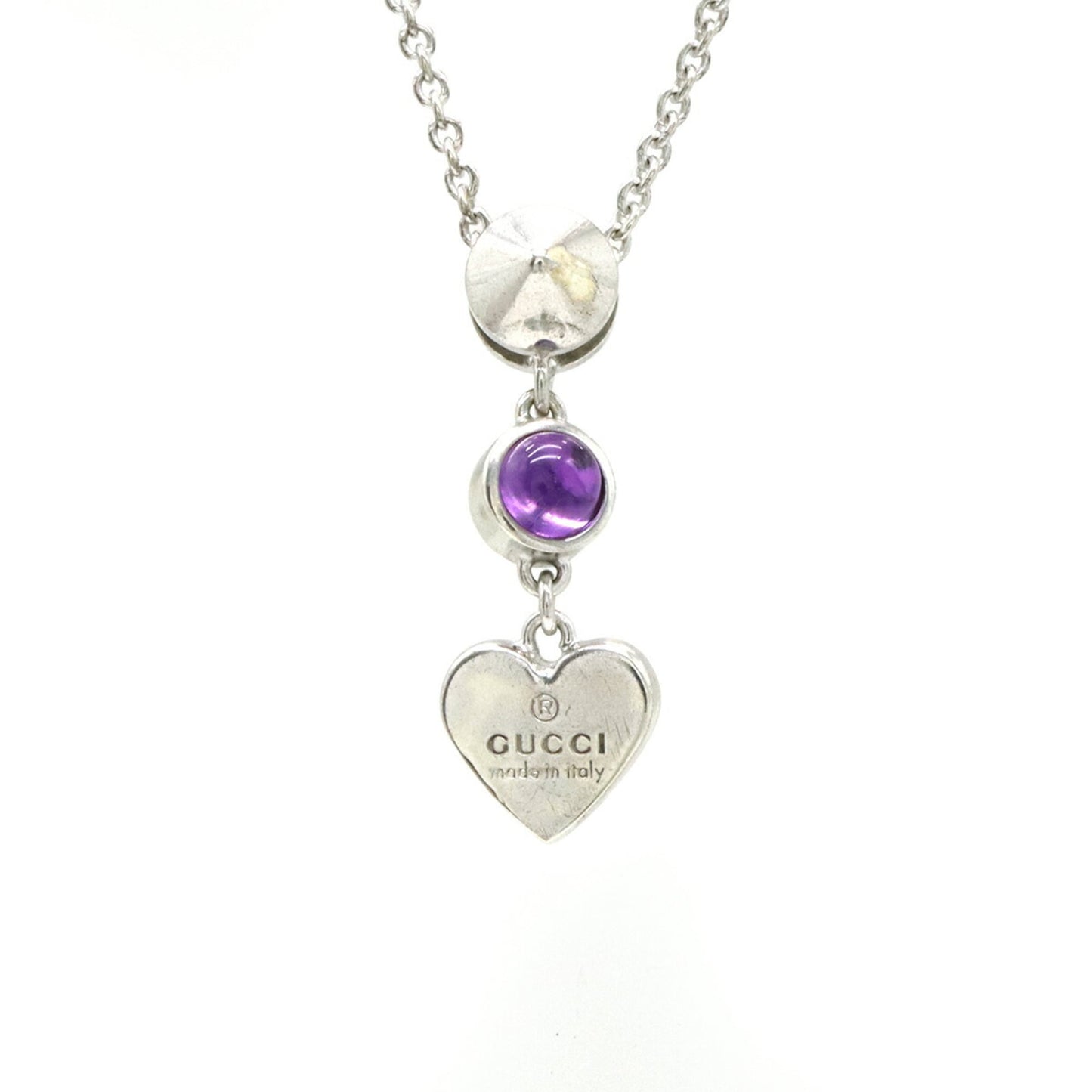 GUCCI Trademark Heart Motif Necklace Pendant in SV925 with Cone Studs and Colored Stones Purple (Product Code: 325871)
