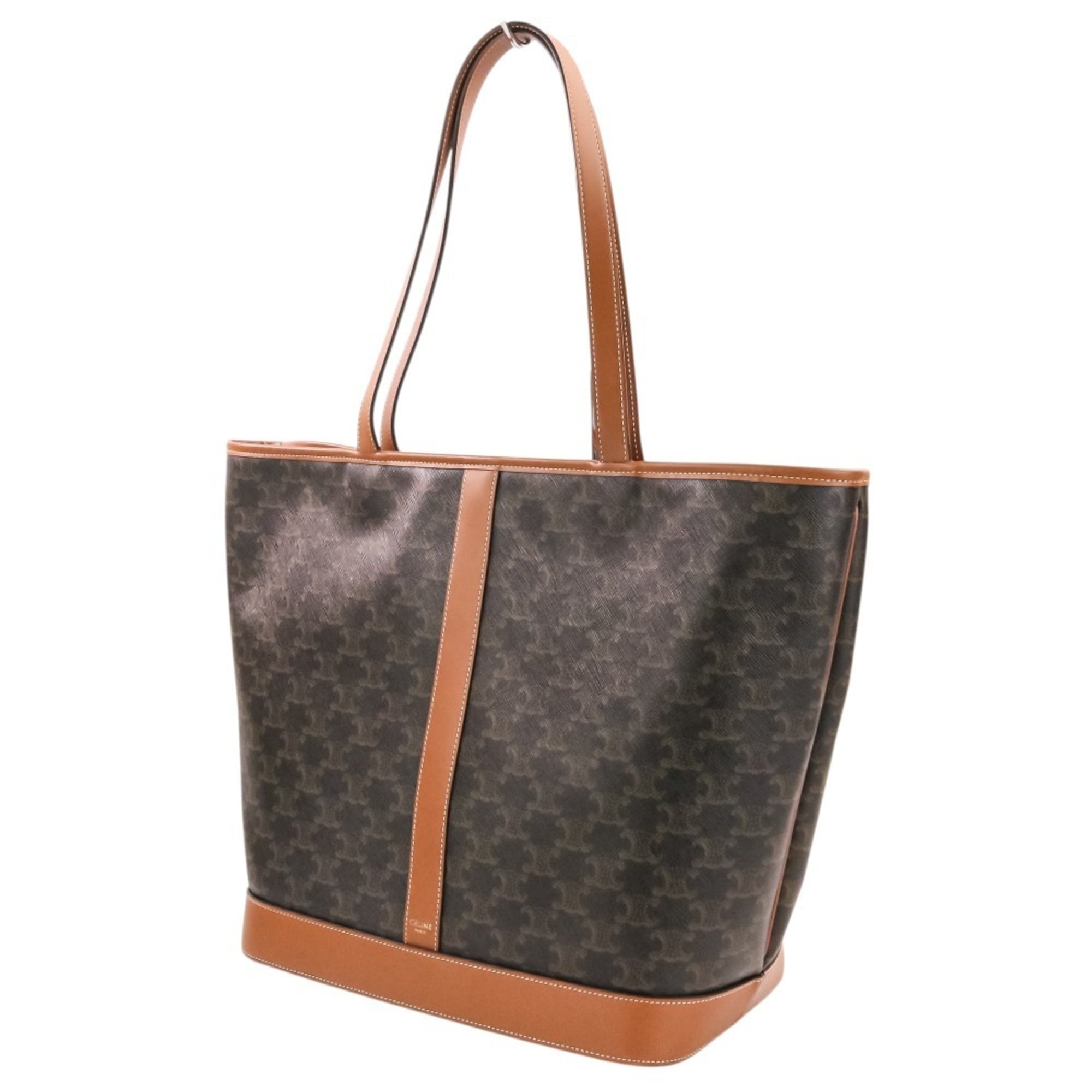 CELINE Celine Medium Cabas Triomphe Canvas Leather Tote Bag Shoulder Brown Black Women's — Like New