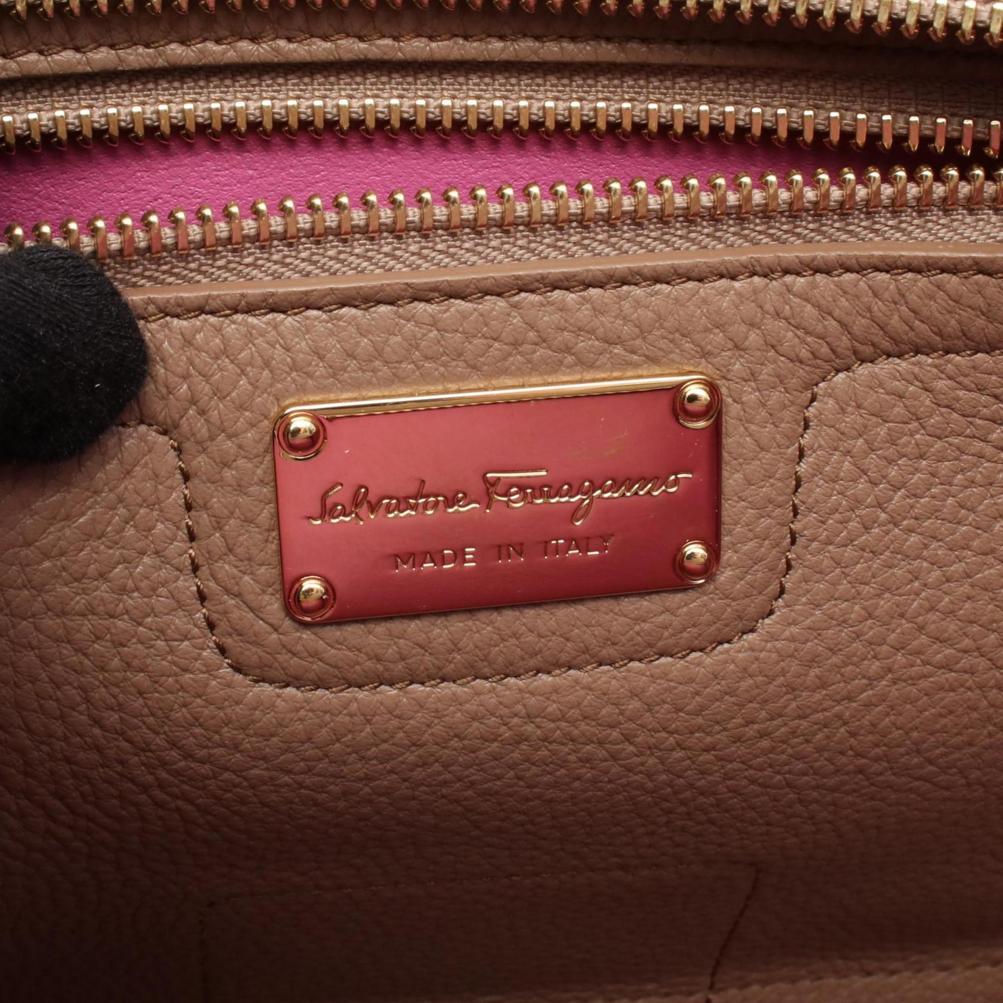 Salvatore Ferragamo AMY Gancini handbag, leather, women's, beige