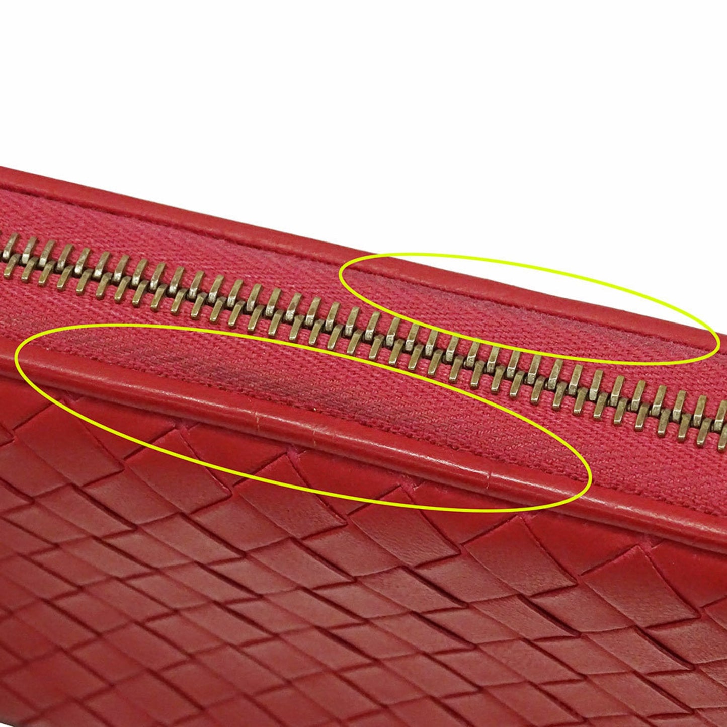 Bottega Veneta Women's Intrecciato Leather Long Wallet in Red with Round Zipper and Braided Trim