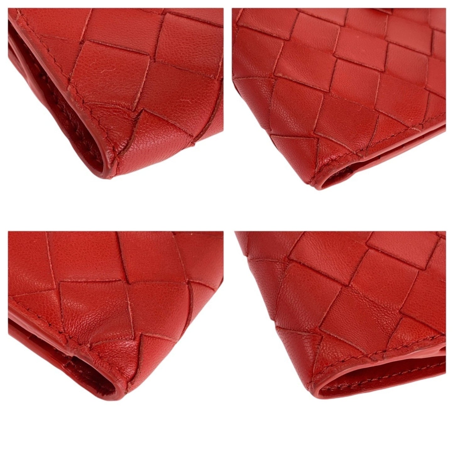 BOTTEGA VENETA Maxi Intrecciato Red Leather Folding Wallet with Silver Hardware, Compact for Women