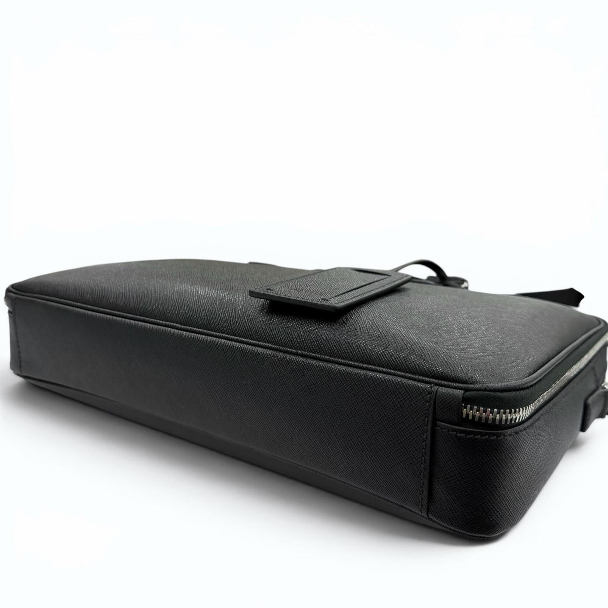 PRADA 2VE022 Saffiano Leather Triangle Logo 2-Way Briefcase Business Bag Black Made in Italy Men's — Like New