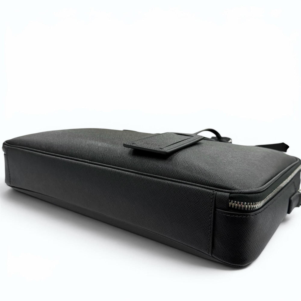 PRADA 2VE022 Saffiano Leather Triangle Logo 2-Way Briefcase Business Bag Black Made in Italy Men's — Like New