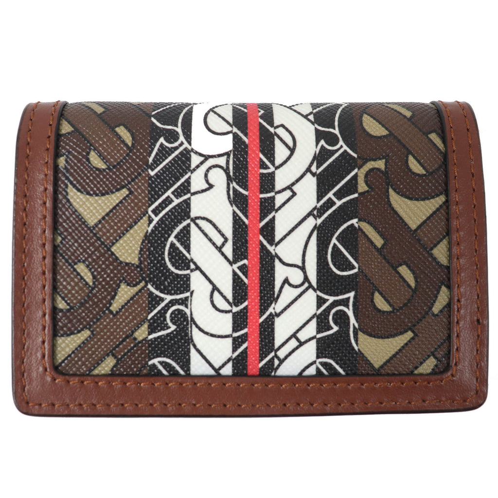 BURBERRY TB All-Over Print Compact Chain Wallet, Leather Bifold Brown, Women's