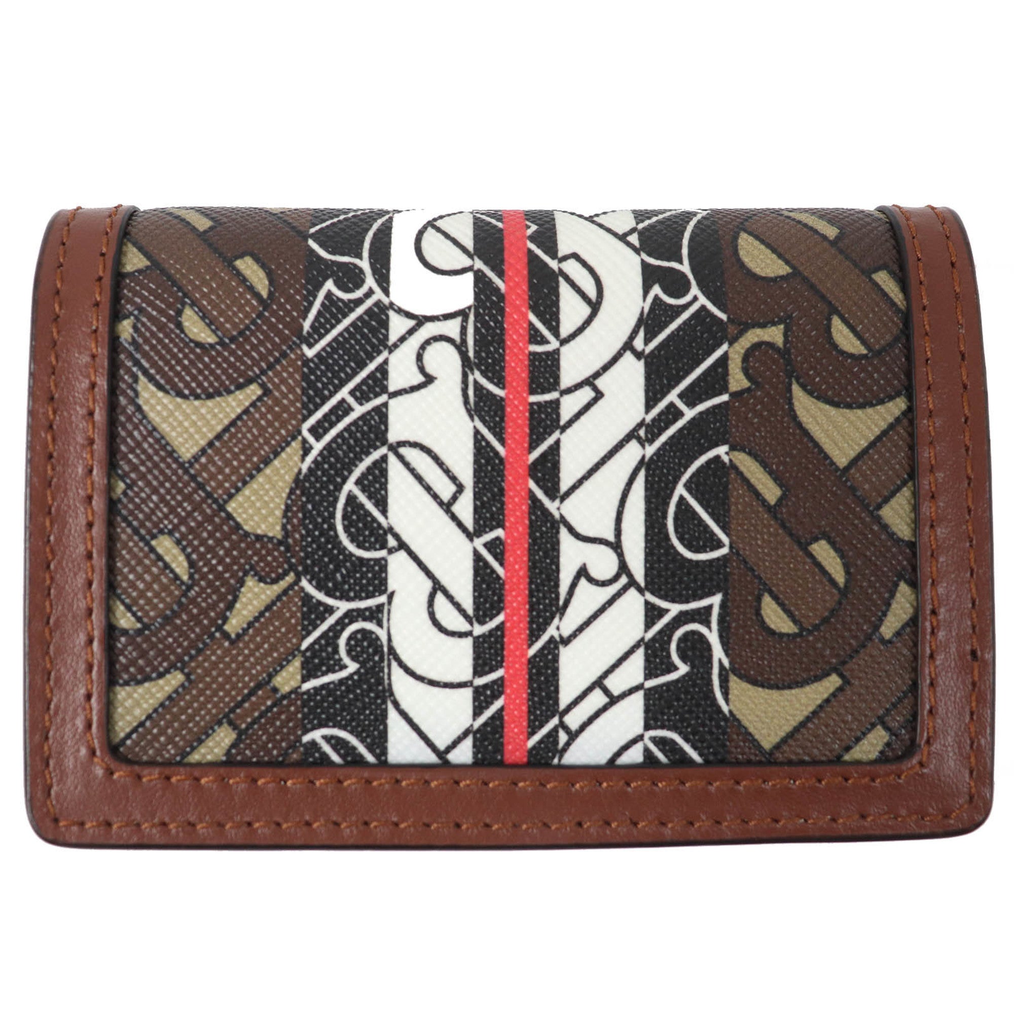 BURBERRY TB All-Over Print Compact Chain Wallet, Leather Bifold Brown, Women's