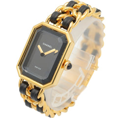 Chanel CHANEL Première S Watch, Gold Plated (GP), Leather Strap, Women's, Black, H0001 — Very Good