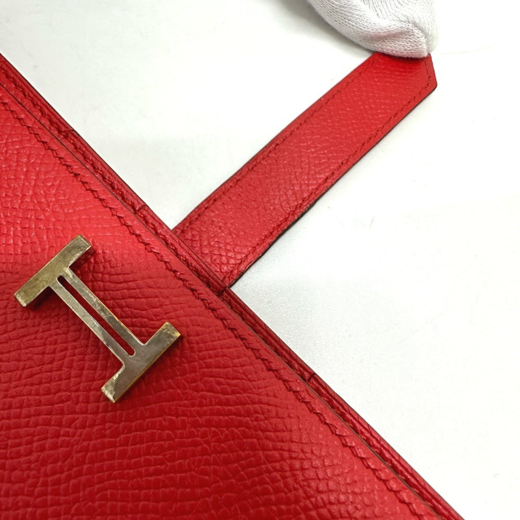 HERMES H hardware, Bearn soufflet bifold long wallet, Epson, women's, Rouge Tomato, red