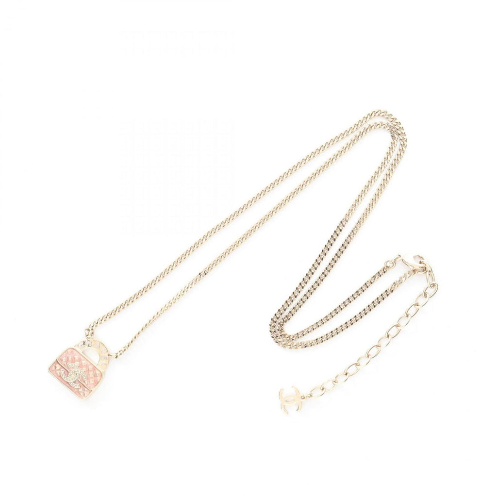 Chanel Coco Mark Back Motif Necklace, Gold Plated with Rhinestones, Women's, Available in Gold, Pink, and Clear